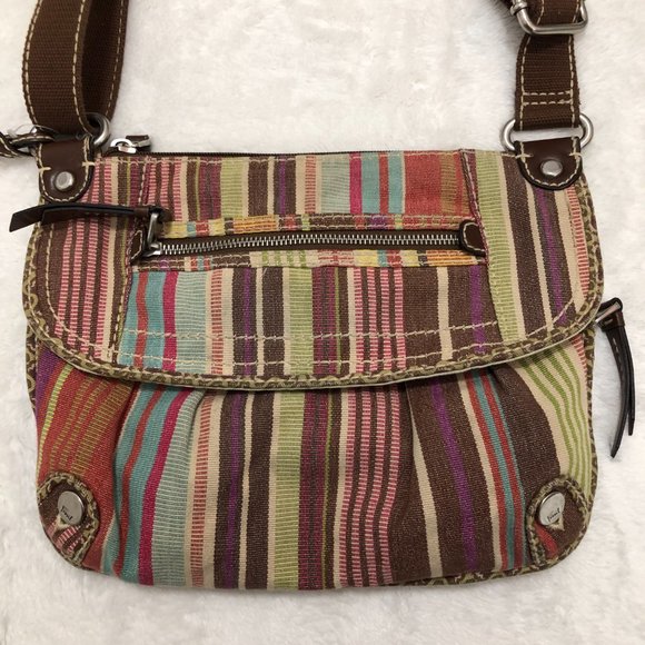 Fossil Multicolor Canvas Purse Handbag Boho Striped Shoulder CrossBody Bag - Picture 7 of 10